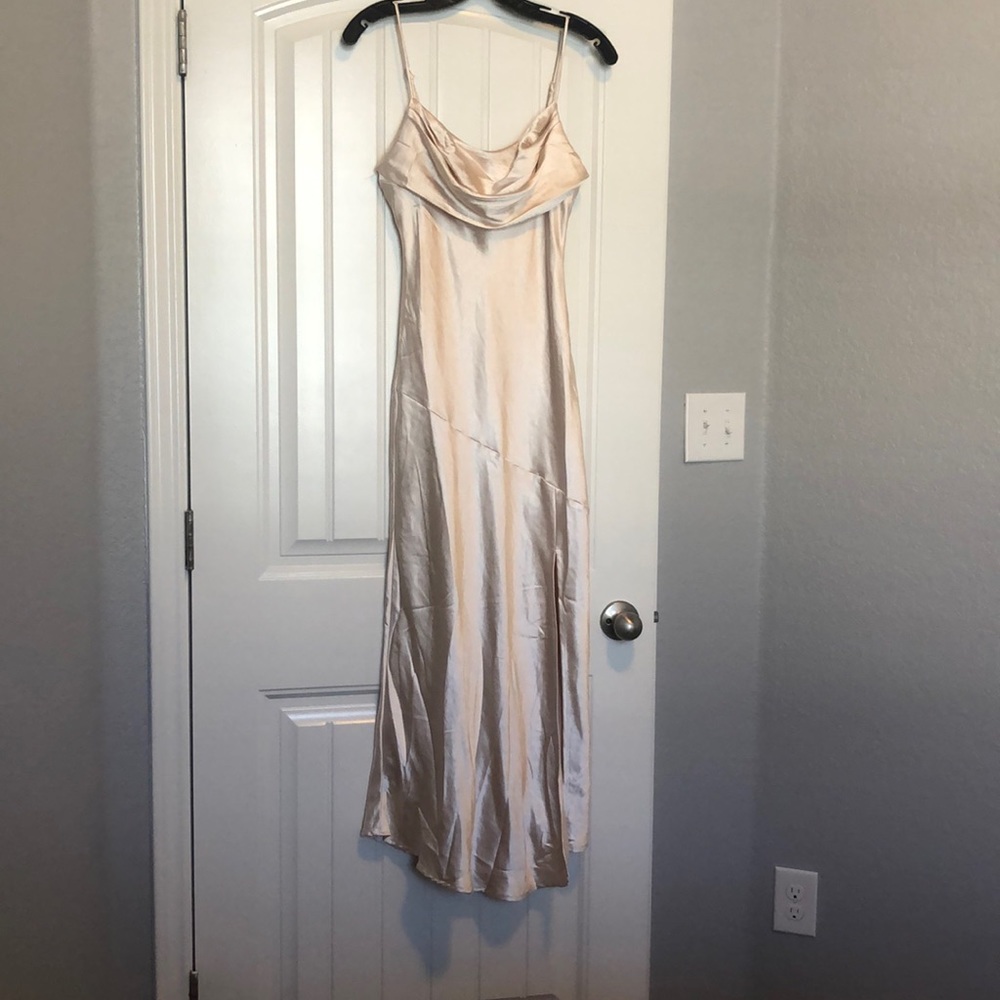 Selfie Leslie Pleated Front Slip Dress- Champagne